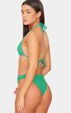 Green Textured Triangle Bikini Top