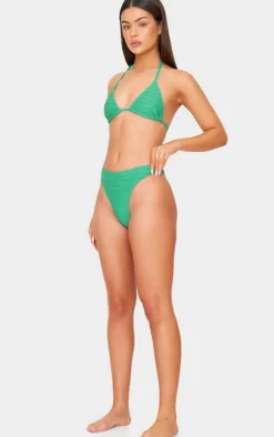 Green Textured Triangle Bikini Top
