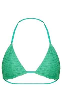 Green Textured Triangle Bikini Top
