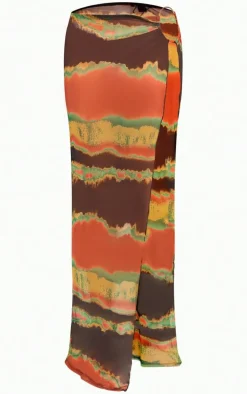 Green Tie Dye Printed Mesh Ring Detail Maxi Skirt