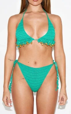 Green Tie Side Crochet Bikini Bottoms