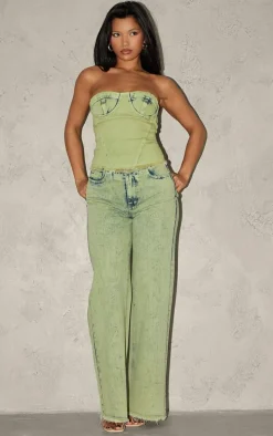 Green Tint Acid Wash Corset Crop Top