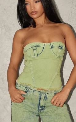 Green Tint Acid Wash Corset Crop Top