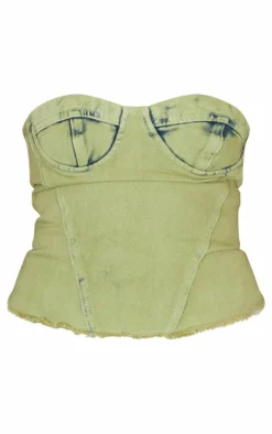 Green Tint Acid Wash Corset Crop Top