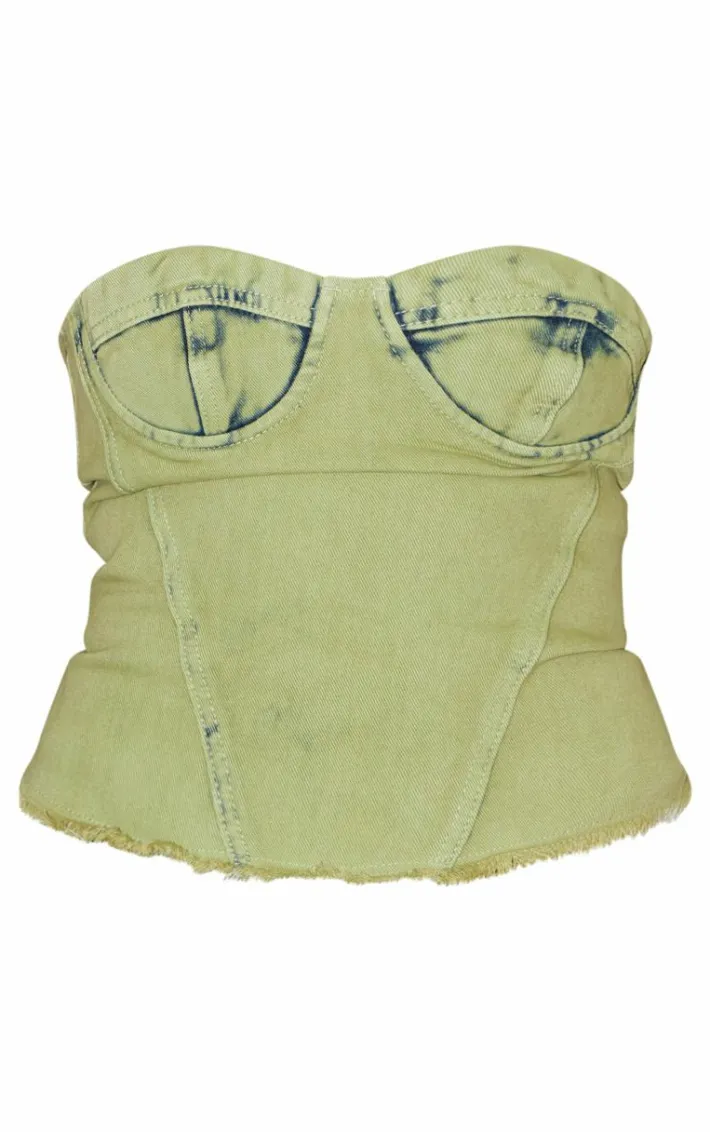 Green Tint Acid Wash Corset Crop Top