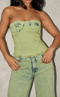 Green Tint Acid Wash Raw Hem Wide Leg Jeans