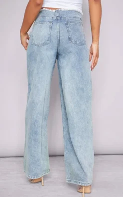 Green Tint Vintage Wash Distressed Seam Detail Wide Leg Jeans