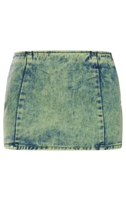 Green Tint Vintage Wash Low Rise Denim Mini Skirt
