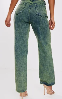 Green Tint Vintage Wash Mid Rise Wide Leg Jeans