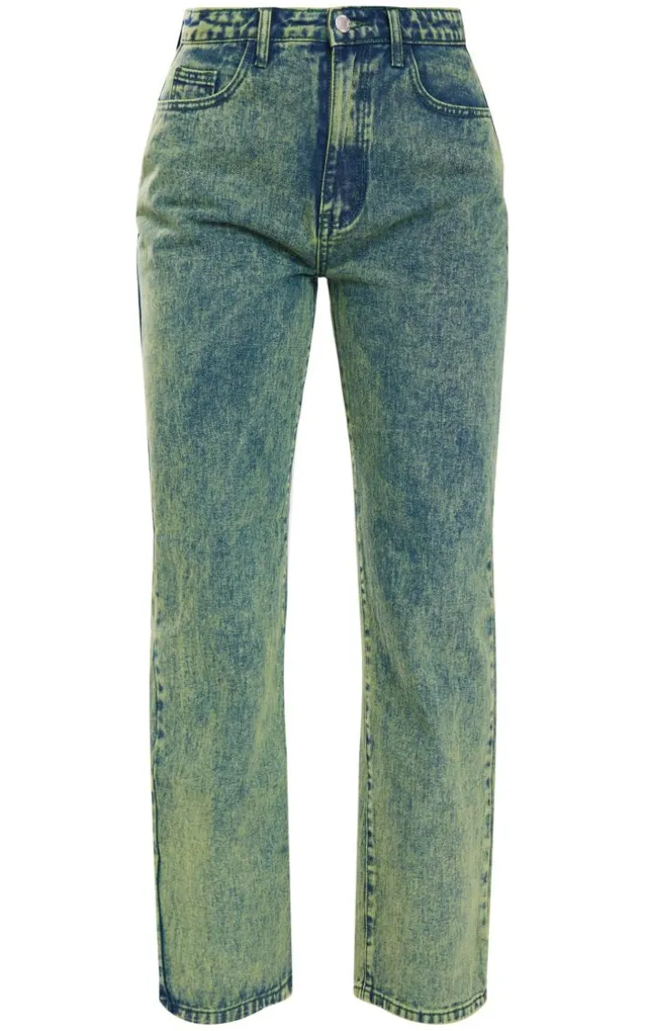 Green Tint Vintage Wash Mid Rise Wide Leg Jeans