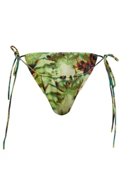 Green Tropical Printed Tie Side Bikini Bottom