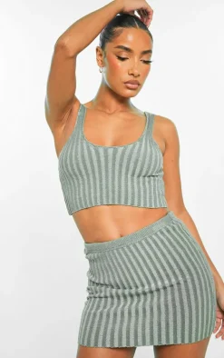 Green Two Tone Knit Mini Skirt