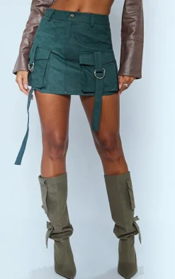 Green Washed Faux Leather Pocket Cargo Mini Skirt