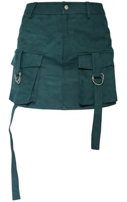 Green Washed Faux Leather Pocket Cargo Mini Skirt