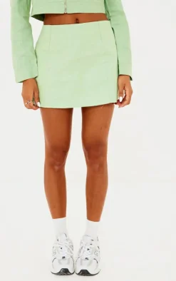 Green Waxed Denim Seam Detail Mini Skirt