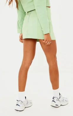 Green Waxed Denim Seam Detail Mini Skirt