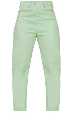 Green Waxed Denim Seam Detail Straight Leg Jeans
