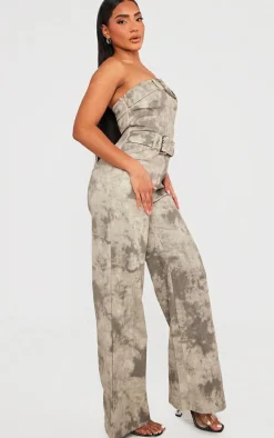 Grey Acid Wash Belted Bandeau Jumpsuit