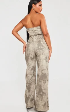 Grey Acid Wash Belted Bandeau Jumpsuit
