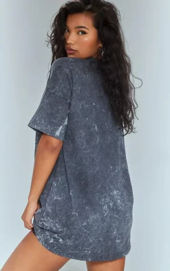 Grey Acid Wash Cross Applique T Shirt Dress