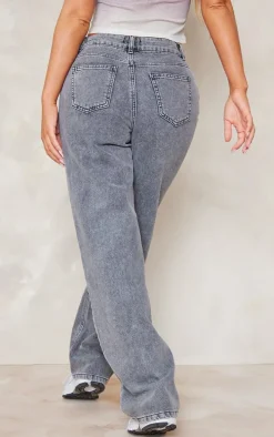 Grey Acid Wash Low Rise Straight Leg Jeans