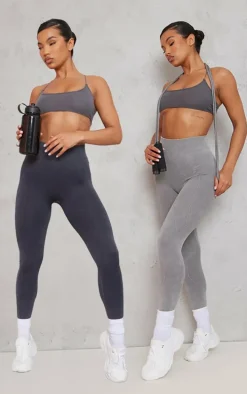 Grey and Charcoal Acid Wash Seamless Gym Leggings