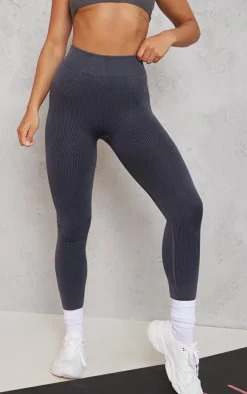 Grey and Charcoal Acid Wash Seamless Gym Leggings