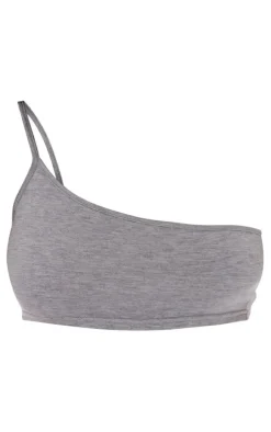 Grey Basic One Shoulder Strappy Crop Top