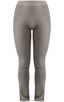 Grey Basic Rib Knit Kick Flare Pants
