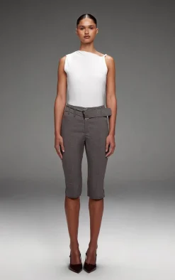 Grey Belt Detail Capri Pants