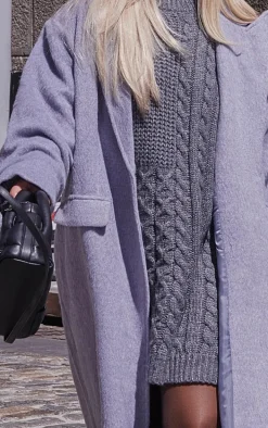 Grey Brushed Wool Look Oversized Drop Shoulder Coat