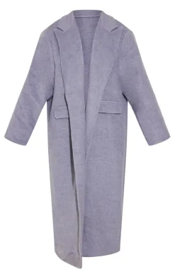 Grey Brushed Wool Look Oversized Drop Shoulder Coat