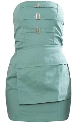 Grey Buckle Detail Utility Bandeau Bodycon Dress