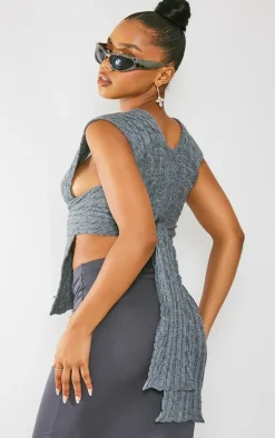 Grey Cable Knit Wrap Multi Way Top