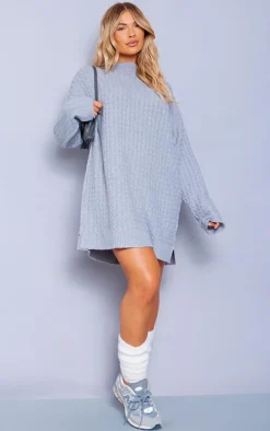 Grey Cable Knitted Sweater Dress