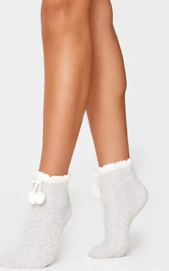 Grey Cable Pom Pom Cosy Socks