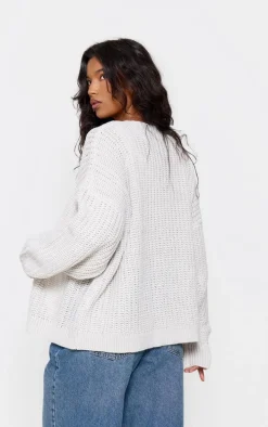 Grey Chunky Knit Slouchy Cardigan