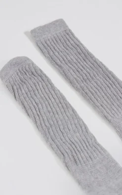 Grey Chunky Knitted Slouchy Socks