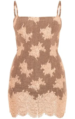 Grey Contrast Lace Detail Strappy Bodycon Dress