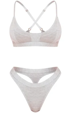 Grey Contrast Stitching Lingerie Set