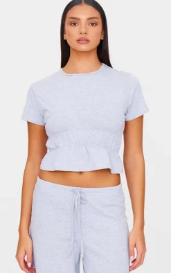 Grey Cotton Ruched Detail Crop Top
