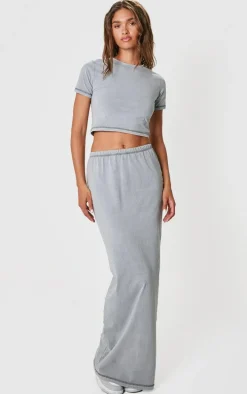 Grey Cotton Washed Longline T Shirt