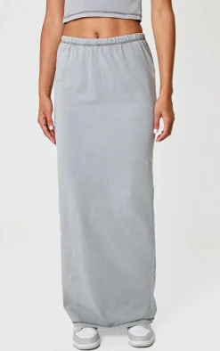 Grey Cotton Washed Maxi Skirt