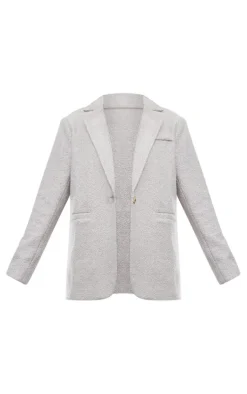 Grey Double Breasted Boucle Borg Blazer