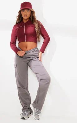 Grey Elasticated Waist Straight Leg Cargo Pants