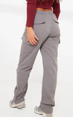 Grey Elasticated Waist Straight Leg Cargo Pants