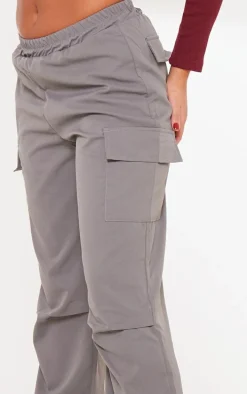 Grey Elasticated Waist Straight Leg Cargo Pants
