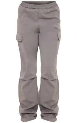 Grey Elasticated Waist Straight Leg Cargo Pants