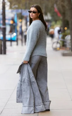 Grey Eyelash Knit Super Oversized Sweater