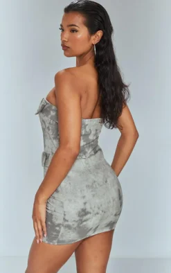 Grey Eyelet Buckle Detail Bandeau Bodycon Dress